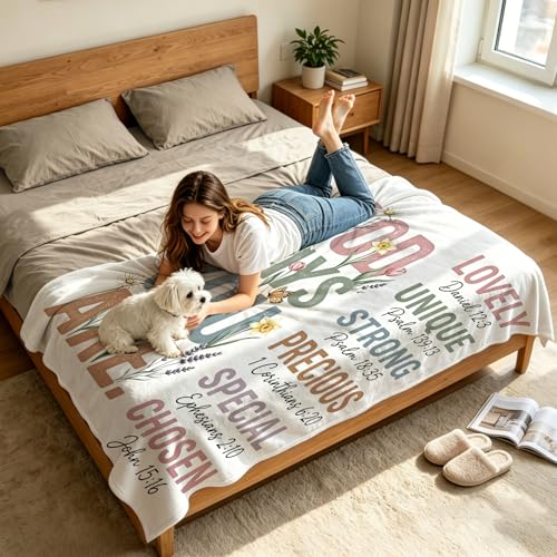 God Says You are Floral Throw Blanket, Inspirational Bible Verse Blanket, Christian Religious Prayer Blanket, 50 x 60 Inch - color: God Says You Are, size: 50*60IN