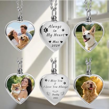 QYH Personalized Pet Ashes Necklace with Custom Photo and Engraving | Heart-Shaped Urn Pendant – Cremation Jewelry Keepsake for Dog and Cat Ashes, a Meaningful Memorial Gift for Pet Lovers - style: Cat Urn
