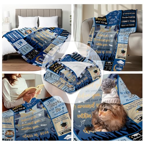 2026 Graduation Blanket for Her Him Graduation Class of 2026 Gifts for Women Men, College/PhD/Masters Deqree Graduations Gifts Graduate Super Soft Flannel Throw Blanket 50"X 60" - color: Graduation