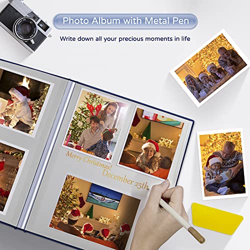 Popotop Large Photo Album Self Adhesive 4x6 5x7 8x10 Scrapbook Album DIY Picture Book,Gifts for Mom,Family Baby and Wedding,with Metal Pen and Plastic Board - color: Dark blue, size: 11.5"x10.6"40pages