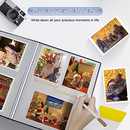 Popotop Large Photo Album Self Adhesive 4x6 5x7 8x10 Scrapbook Album DIY Picture Book,Gifts for Mom,Family Baby and Wedding,with Metal Pen and Plastic Board - color: Dark blue, size: 11.5"x10.6"40pages
