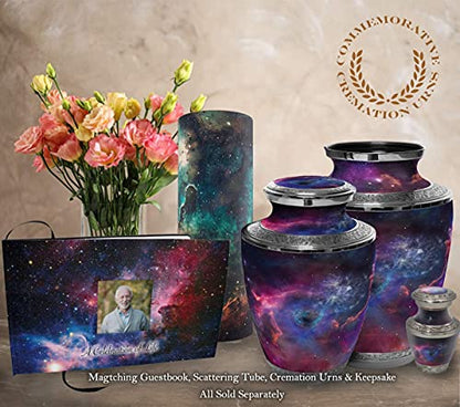 Cosmic Galaxy Nebula Keepsake Urns for Human Ashes with Velvet Gift Box for Cremation Keepsakes for Ashes - Small Cremation Urn and Small Keepsake Urn Set of 4 - color: Interstellar Nebula