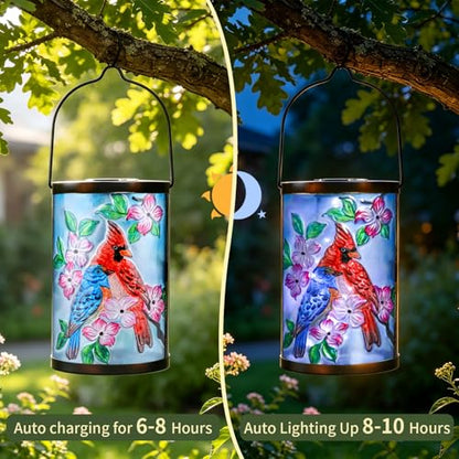 MUMTOP Cardinal Solar Lantern, Hanging Glass Outdoor Garden Light - color: Sky Blue