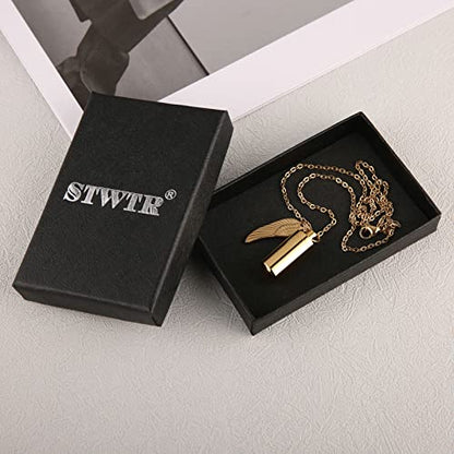 STWTR Stainless Steel Cylindrical Souvenir Capsule Pill Pendant Necklace, Cremated Ashes Pill Container Necklace - color: Gold-A