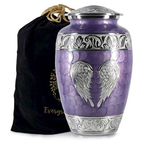Purple Urn for Human Ashes Adult Female and Male – Elegant Large Cremation Urns with Angel Wings, Decorative Funeral Memorial Burial Urn - color: Lavender Purple, size: Single Large