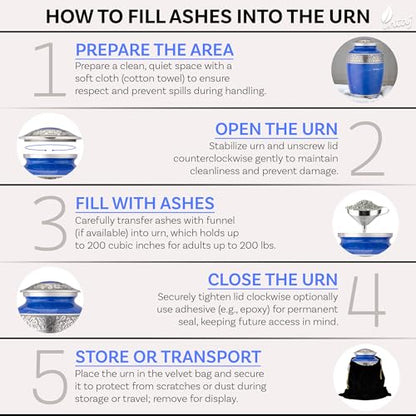 Marble Finish Metal Cremation Urn for Human Ashes, 200 Cu in, Blue - color: Blue, size: Large