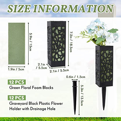 24 Pcs 12 Inch Cemetery Flower Vase with Ground Spikes & Foam for Memorials