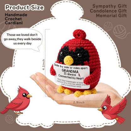 Handmade Crochet Cardinal Memorial Gift Loss of Grandma Grandmother Bereavement Sympathy Remembrance Comfort Condolence Passed Away Loved One Angel Red Bird Spiritual Messenger Keepsake - style: Loss of Grandma