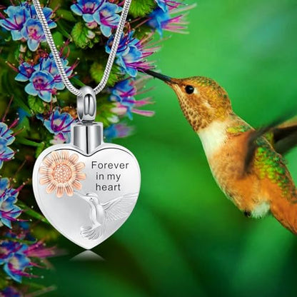 Urn Necklace for Ashes Sunflower Cross Necklace Cremation Jewelry Ashes Necklace for Human Women Pets Sunshine Pendant Keepsake Jewelry for Ashes - color: Bird-Rose gold