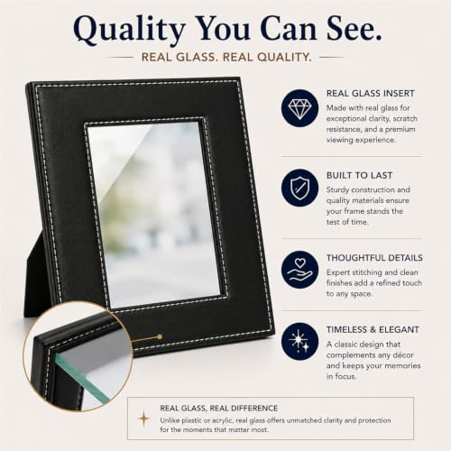 CustomGiftsNow In Loving Memory, Personalized Miltary Service Member, Custom Text Engraved Leatherette Faux Leather Hanging/Tabletop Personalized Landscape Group Family 4x6 Photo Black Picture Frame