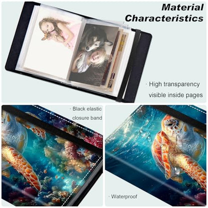 Small Photo Album 4x6, 60 Pockets Holds 120 Photos, Slip-in Pocket Photo Album with Black Elastic Band for Family Wedding Baby Travel Pictures, Cute Sea Turtle - color: Cute Sea Turtle, size: 4 X 6