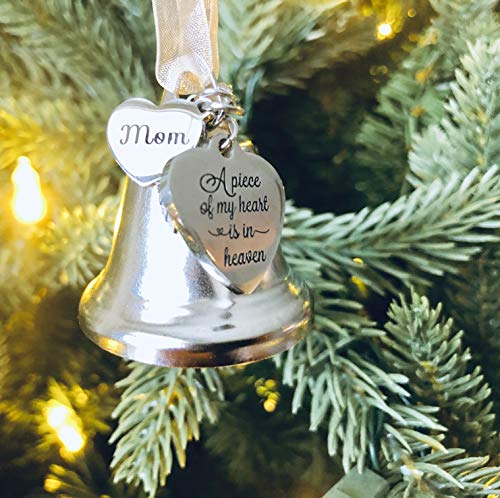 MOM Memorial Christmas Ornament Bell for Loss of Loved One | Sympathy Gift for Loss of Loved one, A Piece of My Heart is in Heaven, Loss of Mother, Christmas Tree Pendant Ornaments - style: MOM