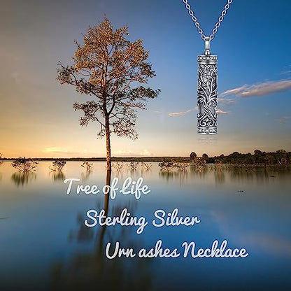 Sterling Silver Tree of Life Flower Celtic Cremation Ashes Urn Pendant Necklace for Women - color: Cylin *Treelife Sty2