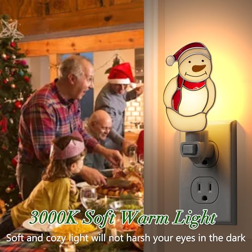 Stained Glass Christmas Snowmen Night Lights Plug in Wall for Home - color: White Snowmen