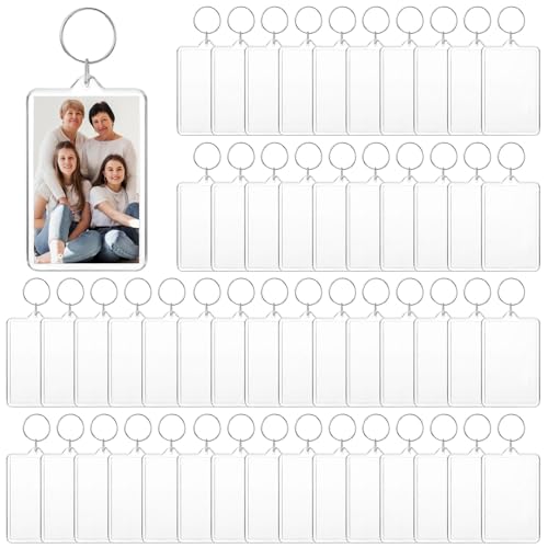 50 PCS Photo Insert Keychains, Acrylic Clear Blank Keyrings Picture Frame Keyring with Split Ring for Personalised Custom and Passport Photo Size, 1.8 Inch by 2.8 Inch