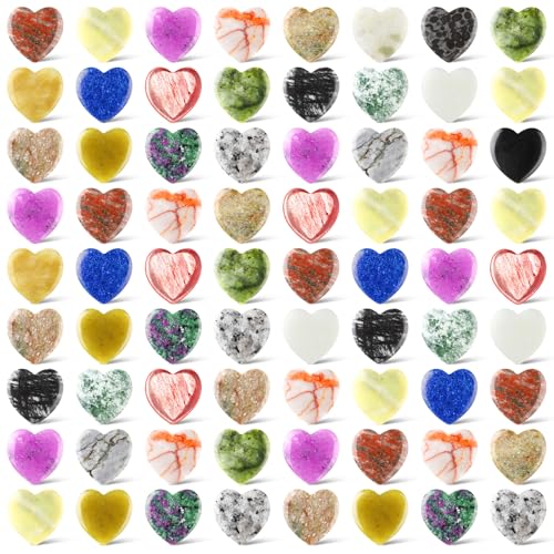 Nuenen 72 Pcs Heart Healing Stone 1 Inch Polished Healing Crystal Chakra Gems | Heart Shaped Gemstones Bulk for Women Chakra Reiki Meditation, Love Worry Stones Palm Pocket, Valentines Gifts - size: 1 Inch