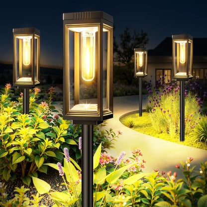 LETMY Solar Pathway Lights Outdoor, 4 Pack IP65 Waterproof Solar Path Lights with Auto On/Off, Bright Garden Lights for Landscape, Patio, Driveway & Yard - size: 4 PACK