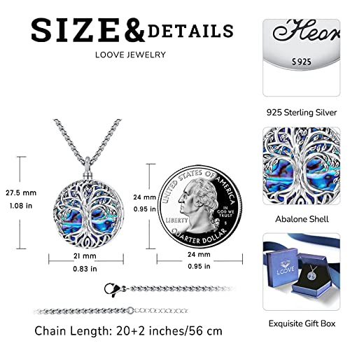 Urn Necklace for Ashes for Women/Men 925 Sterling Silver Cremation Jewelry w/Funnel Filler Memorial Jewelry Gifts - color: A-Tree of Life 2 (Abalone Shell), style: Customized