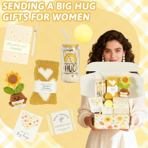 Self Care Gifts for Women: 10PCS Hug in a Box Basket Sympathy Gift for Women, Get Well Soon Care Package Spa Gift Set, Unique Think of You Gift Kits for Her Mom Friends Wife Girlfriend Sister - style: Self Care Gifts for Women