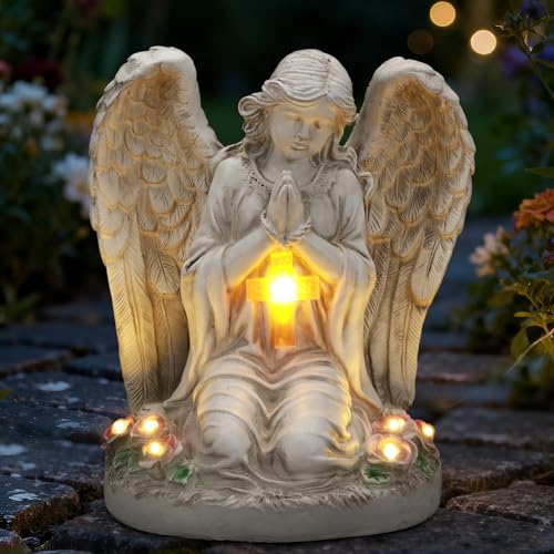 Solar Angel Garden Statue Outdoor Decor Cemetery Decorations for Grave Praying Angel Figurines with LED Light for Outdoor Lawn Yard Patio Decor Memorial Gifts for Women, Mom, Grandma - color: White-angel02