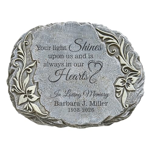 Let's Make Memories Personalized Memorial Garden Stone - Glow-in-The-Dark - Engraved - Sympathy Garden Marker - Outdoor Memorial - Condolences - Loss of a Loved One - Your Light Shines - style: Your Light Shines