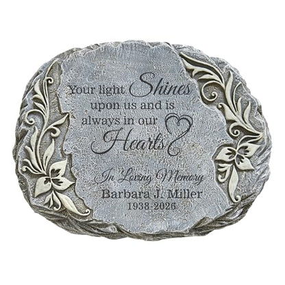 Let's Make Memories Personalized Memorial Garden Stone - Glow-in-The-Dark - Engraved - Sympathy Garden Marker - Outdoor Memorial - Condolences - Loss of a Loved One - Your Light Shines - style: Your Light Shines