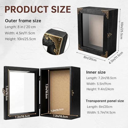 2PCS Deep Shadow Box Frame 8x10, 4.7" Depth Rustic Wood Memory Box | Deep 4.7" Display Case, Acrylic Door Keepsake Box, Collectible Showcase, Wedding Anniversary, Home Wall Decor