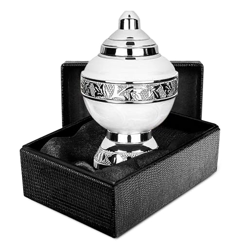 Trupoint Memorials Small Urns for Human Ashes Keepsake, Decorative Mini Cremation Urn for Adult Men and Women, Small White with Silver Lining - color: White, size: Keepsake