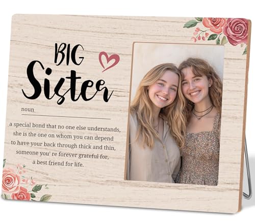 Big Sister Picture Frame Gifts,Photo Frame for Big Sister,Fits 4x6 Wooden Photo Frames for Wall Table Display - color: Sister