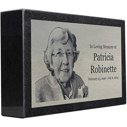 PlaqueMaker Stainless Steel and Granite Memorial Headstone - Markers for Lost Family Members, Infants, Loved Ones, Friends, Dogs, Cats, and Other Family Pets. (10 x 6 x 2) - size: 10 x 6 x 2"