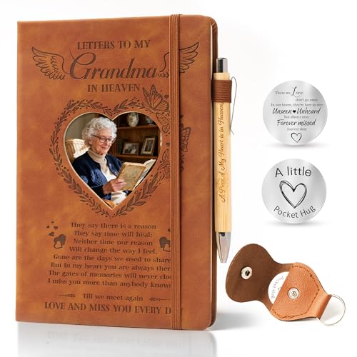 Letters to My Grandma in Heaven Journal, 3 Pcs Memorial Gifts for Loss of Grandma A5 Grief Journal Travel Diary with Heart Photo Window in Cover - style: Grandma