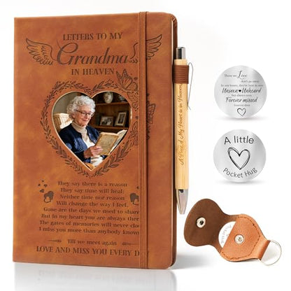 Letters to My Grandma in Heaven Journal, 3 Pcs Memorial Gifts for Loss of Grandma A5 Grief Journal Travel Diary with Heart Photo Window in Cover - style: Grandma
