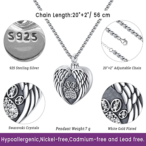 Eusense Cremation Jewelry for Ashes Urn Necklace to Put Ashes In 925 Sterling Silver Memorial Pendant Heart Urn Necklaces for Ashes Necklace for Women Men - style: E-Paw Print Urn Necklace