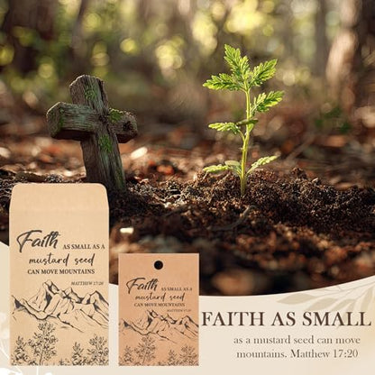 24 Sets Faith of a Mustard Seed Card Sets Christian Gifts Bulk | No Seed, Mustard Seed Packets Favor for Women, Religious Baptism Inspirational, for Church, Sunday School, Classroom Reward - style: Minimal