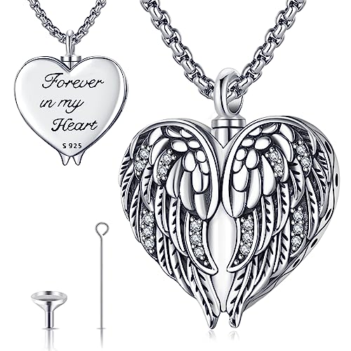 Angel Wings Necklace 925 Sterling Silver Guardian Angel Nurse RN Caduceus Pendant Charm Crystal Angel Jewelry Gifts for Women - style: E-Angel Wings Urn