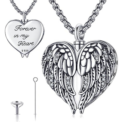Angel Wings Necklace 925 Sterling Silver Guardian Angel Nurse RN Caduceus Pendant Charm Crystal Angel Jewelry Gifts for Women - style: E-Angel Wings Urn