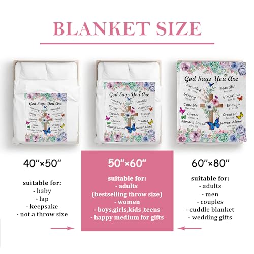 Christian Gifts for Women Blanket 60"x50" - Inspirational Religious Birthday Catholic Spiritual & Baptism Confirmation Gifts for Girls - color: God Says You Are