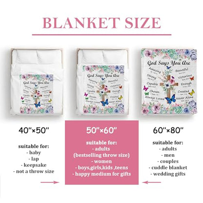 Christian Gifts for Women Blanket 60"x50" - Inspirational Religious Birthday Catholic Spiritual & Baptism Confirmation Gifts for Girls - color: God Says You Are