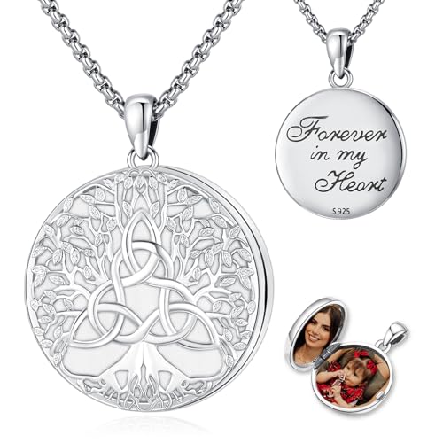 Picture Locket Necklace for Women Men Rose 14K Real Gold 925 Sterling Silver Jewelry Heart Locket Necklace that Holds Pictures Tree of Life Viking Wolf Celtic Knot St Christopher St Michael Pendant - color: I2-9-Celtic Locket-1