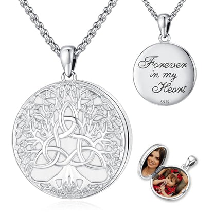 Picture Locket Necklace for Women Men Rose 14K Real Gold 925 Sterling Silver Jewelry Heart Locket Necklace that Holds Pictures Tree of Life Viking Wolf Celtic Knot St Christopher St Michael Pendant - color: I2-9-Celtic Locket-1