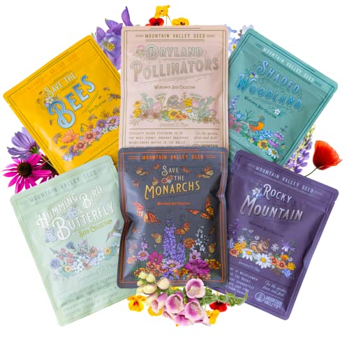 Mountain Valley Seed Co Wildflower Seeds Collection - 500,000+ Bulk Seeds | 6 Wildflower Mixes Including Hummingbird, Butterfly, Monarch, Bee, Shaded Woodland, Rocky Mountain, and Dryland Pollinators - style: 6 Pack Collection