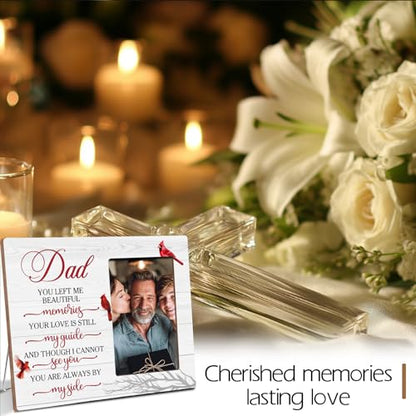 Dad Memorial Wooden Picture Frame, Always By My Side Cardinal Gifts for Loss of Dad, Sympathy Gifts for Loss of Father, Fits 4x6 Photo Frame - color: White