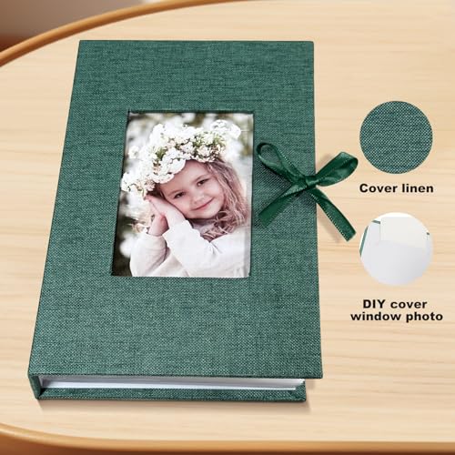 Photo Album 4x6 100 Pockets, Slip-in Picture Albums, Linen Cover Top Loader Vertical Pockets Albums for Baby, Kids Boy Girls, Wedding, Family, Anniversary, Dark Green - color: Dark Greed, size: 100 Pockets white Bandage