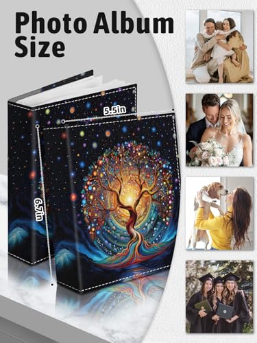 Photo Album 4x6, 56 Pockets Small Picture Book Art Tree of Life | Mini Cute, Postcard Vacation Travel Wedding Graduation, PU Leather Family Grandma Child Mom Gift, Personalized Large Capacity - color: Art Tree of Life