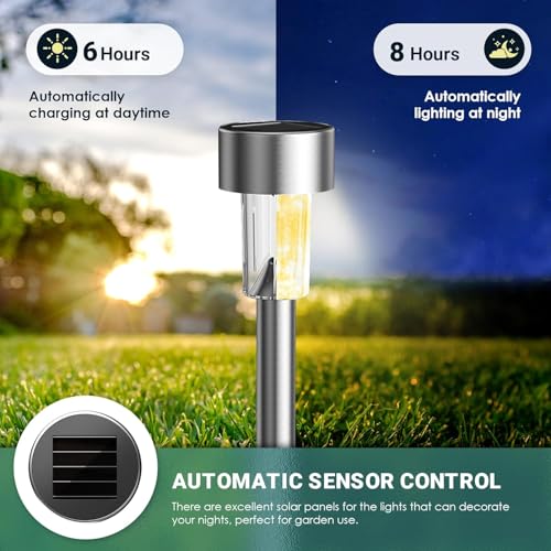 GIGALUMI 16 Pack Solar Lights Outdoor Waterproof, Stainless Steel - color: Warm White