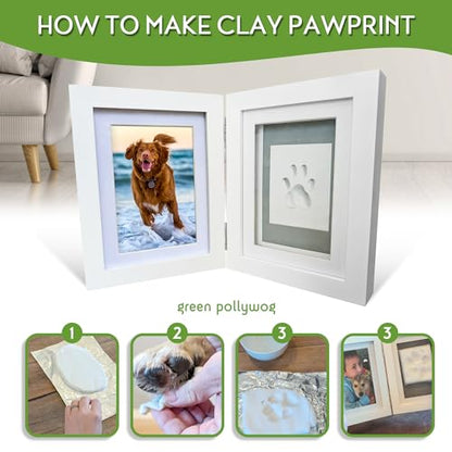 Green Pollywog Paw Print Hinged Photo Frame with Clay Print Kit - size: Clay Paw Print Kit + Frame
