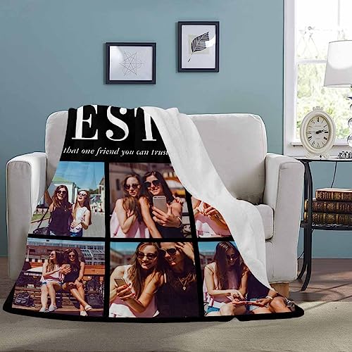 Custom Best Friend Blanket with Photo Collage Best Sisters That One Friend You Can Trust with Anything 9 Photos Personalized Friendship Blankets for BFF Sister,Teen Girls Besties on Birthday Christmas - color: 9 Photo Collage
