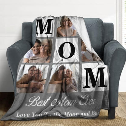 Artsadd Custom Photo Blanket with Text - Personalized Picture Throw Blankets for Mom, Wife, Grandma, Women - Mother's Day, Valentine's Day Gifts - color: 1-mom-01