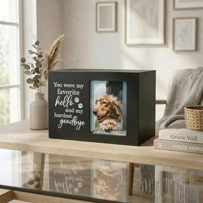 Pet Urns for Dogs Ashes, Dog Urns with Photo Frame, Cat Ashes Keepsake Box, Loss of Dog Sympathy Urn, Pet Memorial Gifts, Pet Bereavement Gift, Dog Pass Away Remembrance Gift (Black) - color: Black