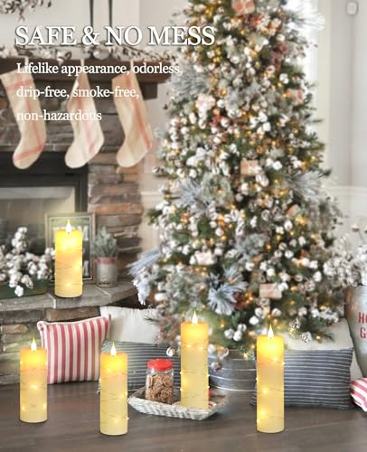 Upinmz Ivory White Real Wax Flameless Candles, 5-Pack, Remote Timer, String Lights - size: Ivory-Wax-5 Pack